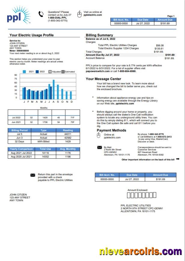 USA Pennsylvania PPL Electric utility bill